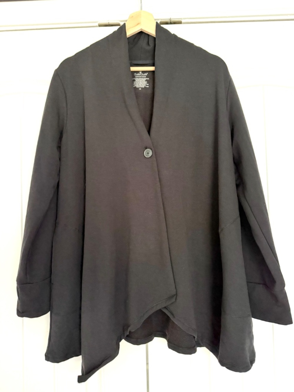 Cuddl Duds Comfortwear Black Drape Front Jacket Size M Thumbholes